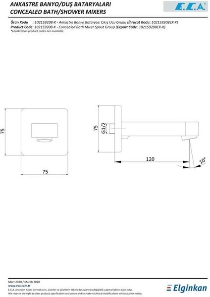 Eca Ankastre Banyo Bataryası Çıkış Ucu (G 1/2") 102159208-K fiyatları