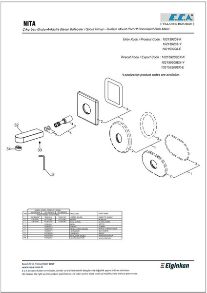 Eca Ankastre Banyo Bataryası Çıkış Ucu (G 1/2") 102159208-K modelleri