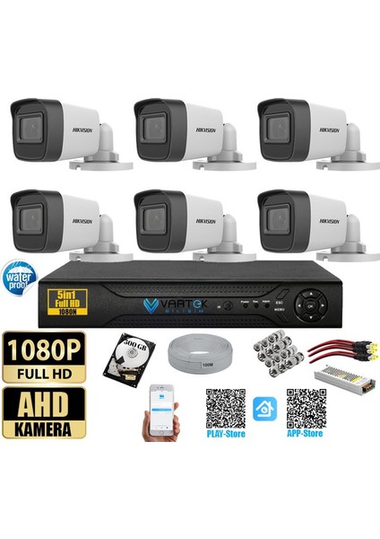 Hikvision 2 Mp 6 Kameralı Tak Çalıştır Hazır Kamera Seti