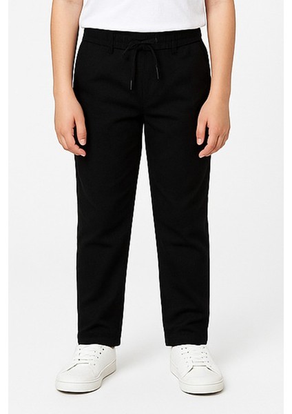 Kız Çocuk %100 Pamuk Beli Lastikli ve Kordonlu Okul Pantolonu 12280