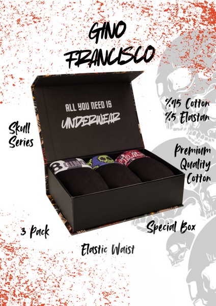 Skull Premium Kutulu 3'lü Erkek Boxer