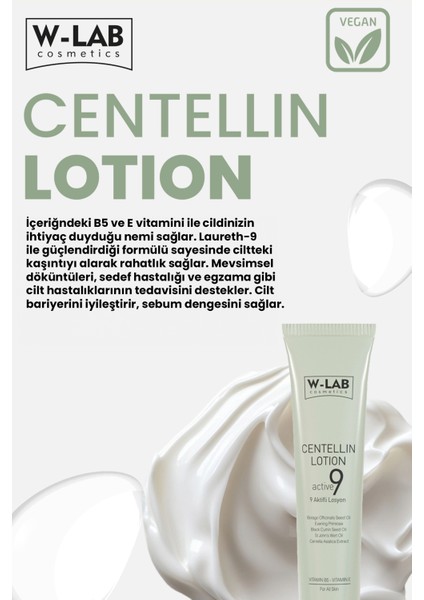 Centellin 9 Aktif İçerikli Onarıcı Losyon – B5 ve E Vitaminli, Tüm Cilt Tipleri İçin Yüz ve Vücut Bakımı, 50 ml