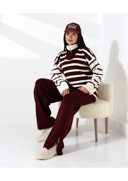 Fermuarlı Yaka Çizgili Sportif Triko Takım fırsatları