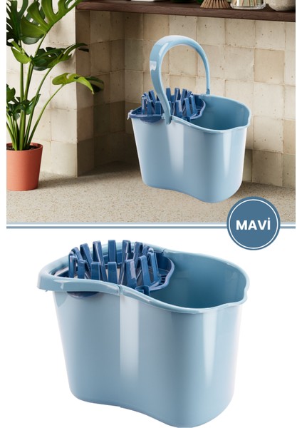 Sıkmalı Temizlik Kovası 15 litre, Standart Sıkmalı Yer Zemin Temizlik Mop Kovası F065 Mavi