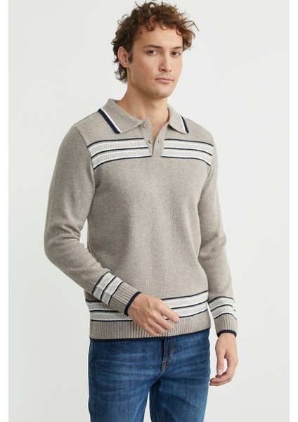 Polo Yaka Kilim Motifli Triko Kazak - Vizon modelleri