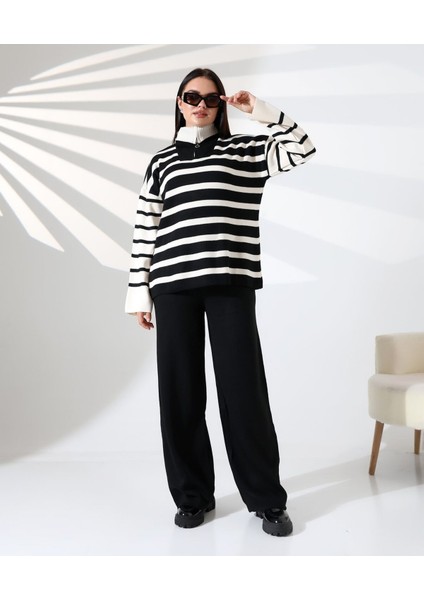 Fermuarlı Yaka Çizgili Sportif Triko Takım
