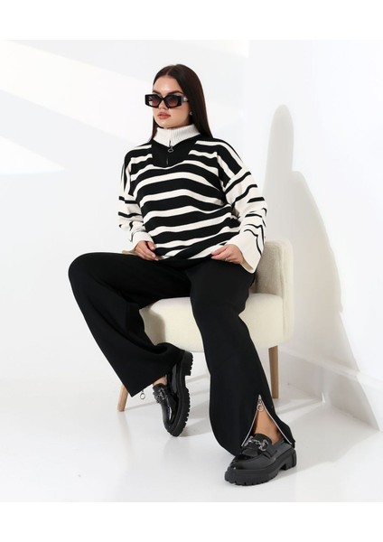 Fermuarlı Yaka Çizgili Sportif Triko Takım modelleri