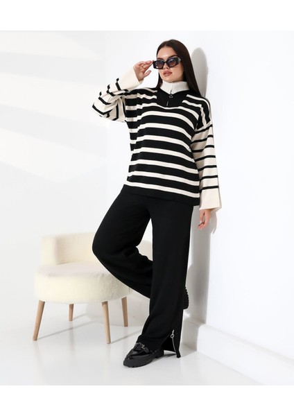 Fermuarlı Yaka Çizgili Sportif Triko Takım fırsatları