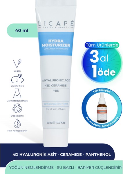 Nemlendirici Yüz Kremi 40 ml – 4D Hyaluronik Asit ve 3D Seramid ile Yoğun Nemlendirme, Aydınlatıcı Etki, Tüm Cilt Tiplerine Uygun fiyatları