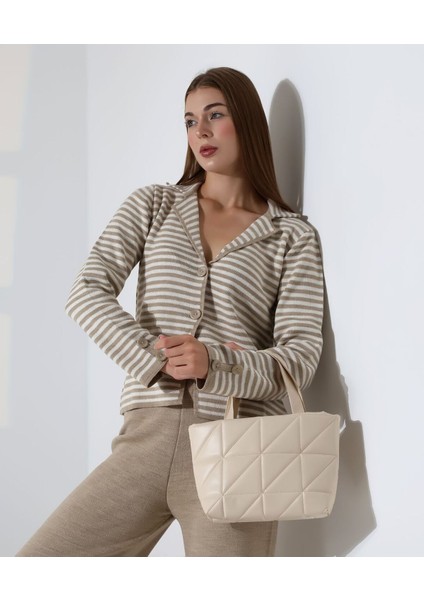 Çizgili Polo Yaka Kadın Triko Takım modelleri