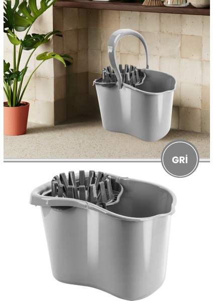 Sıkmalı Temizlik Kovası 15 litre, Standart Sıkmalı Yer Zemin Temizlik Mop Kovası F065 Gri