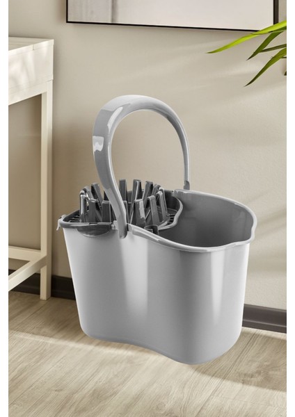 Sıkmalı Temizlik Kovası 15 litre, Standart Sıkmalı Yer Zemin Temizlik Mop Kovası F065 Gri fırsatları