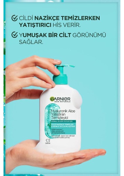 Hyaluronik Asit ve Aloe Vera İçeren Nemlendirici Yüz Temizleyici 250 ml – Normal ve Kuru Ciltler için Sülfatsız Vegan Formül