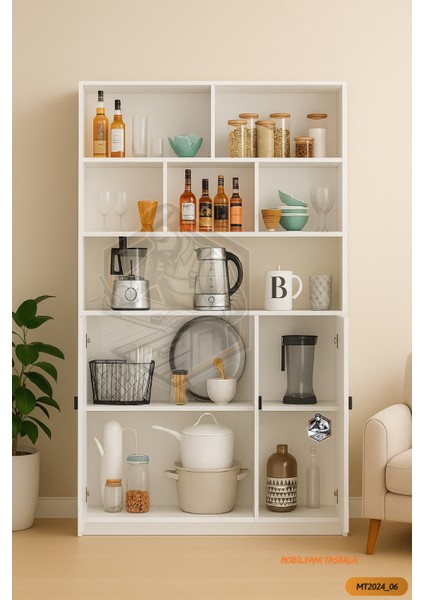 Tamamı Mdf 3 Kapaklı Açık Raflı Kiler Dolabı