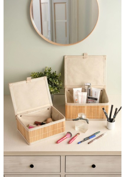 Marion - 2 Li Küçük Bambu Iç Korumalı, Kapaklı, Organizer, Düzenleyici, Saklama Kutusu