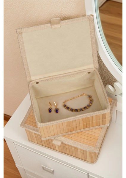 Marion - 2 Li Küçük Bambu Iç Korumalı, Kapaklı, Organizer, Düzenleyici, Saklama Kutusu