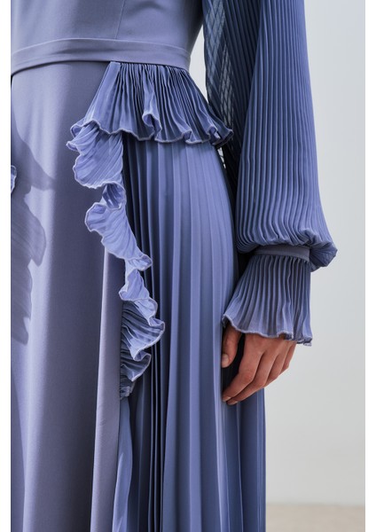 Katlı Piliseli Elbise Lila fırsatları