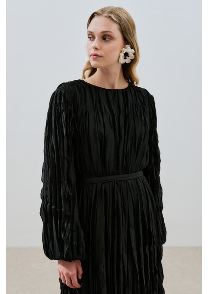 Piliseli Şifon Elbise Siyah modelleri