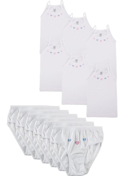 %100 Tutku Pamuk Kız Çocuk Beyaz Renk Pamuklu Atlet Külot Takım 6'lı
