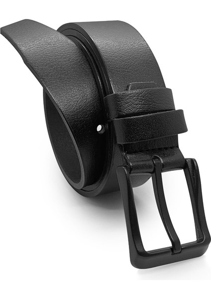 2 Adet 100 % Hakiki Deri Siyah Erkek Kumaş Kemer 3.4 cm