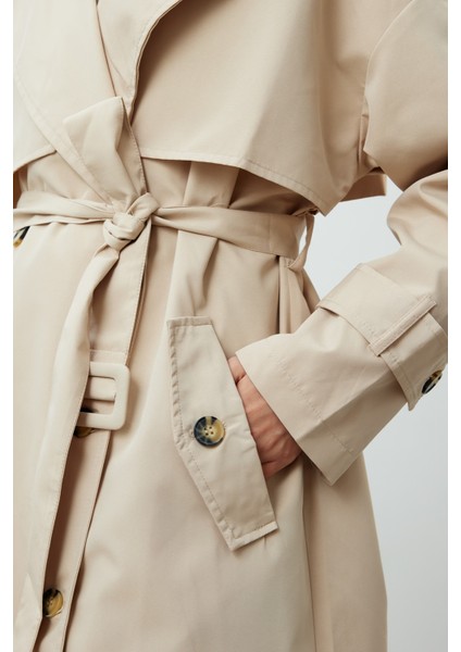 Düğmeli Kruvaze Trençkot Bej modelleri
