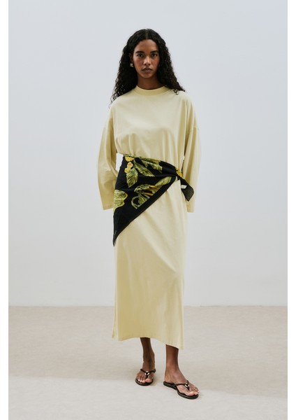 Oversıze Uzun Rahat Elbise Soft Sarı modelleri