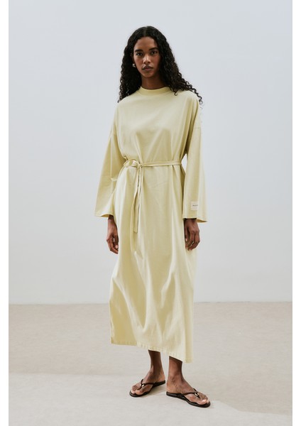 Oversıze Uzun Rahat Elbise Soft Sarı