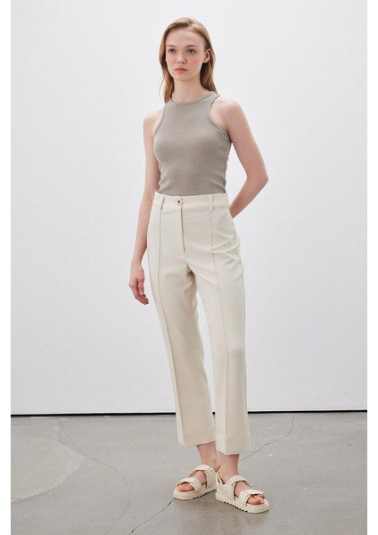 Düz Kesim Kumaş Pantolon Bej modelleri