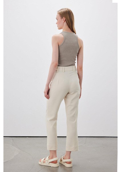 Düz Kesim Kumaş Pantolon Bej