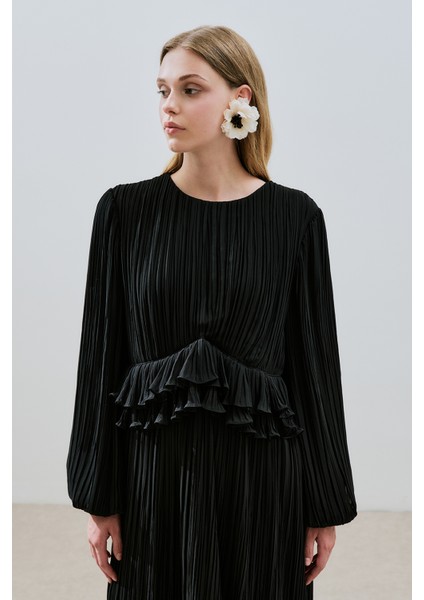 Mila Piliseli Katlı Elbise Siyah modelleri