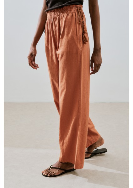 Dokulu Bağlamalı Pantolon Tarçın