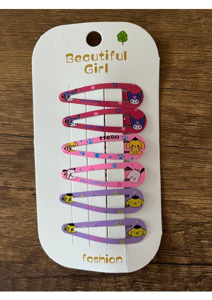 Kız Çocuk 6'lı Çıtçıt Toka Kuromi Hello Kitty Pompompurin Pochaco Kuromili Çıt Çıt Çıtçıtlı Toka