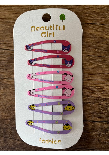 Kız Çocuk 6'lı Çıtçıt Toka Kuromi Hello Kitty Pompompurin Pochaco Kuromili Çıt Çıt Çıtçıtlı Toka