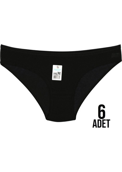 6 Adet Siyah Renk Bayan Slip Külot %100 Pamuk
