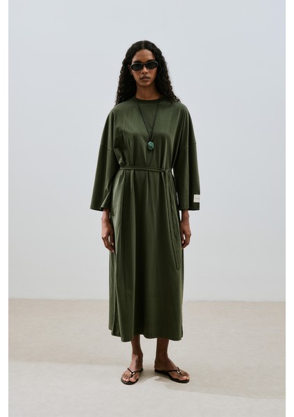 Oversıze Uzun Rahat Elbise Koyu Yeşil modelleri