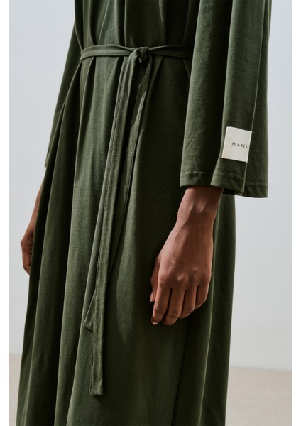 Oversıze Uzun Rahat Elbise Koyu Yeşil