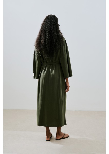 Oversıze Uzun Rahat Elbise Koyu Yeşil