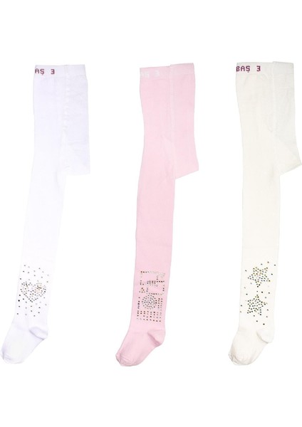 Kız Çocuk Pamuklu Taşlı Desenli 3'lü Külotlu Çorap modelleri