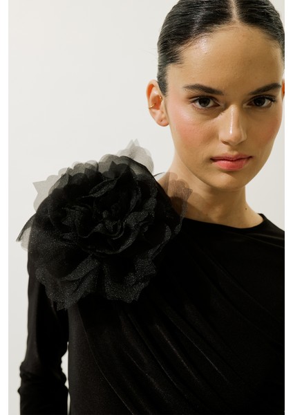 Luna Çiçek Broş Siyah