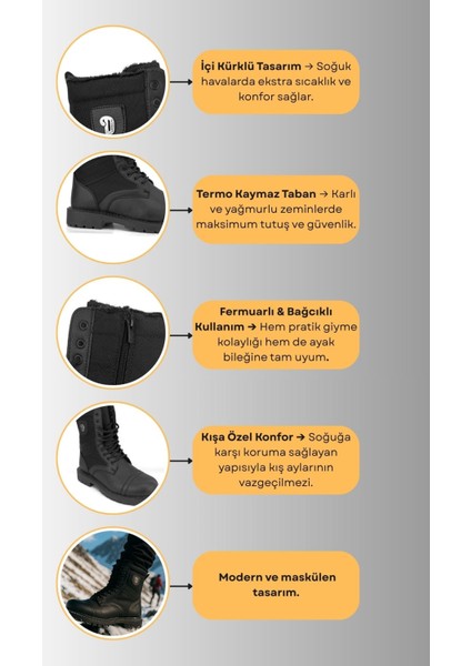 Içi Kürklü Termo Kaymaz Taban Siyah Erkek Postal Bot fiyatları