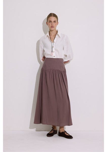 Modal Büzgülü Uzun Etek Gül Kurusu modelleri