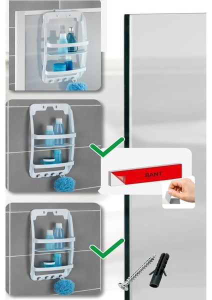 Beyaz, 3 Katlı Banyo Duş Rafı - Askılıklı Banyo Organizeri - Delmeden Montaj fiyatları