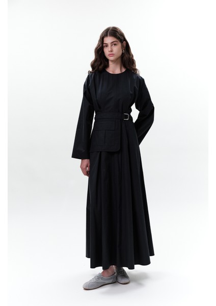 Cepli Kemer Detaylı Elbise Lacivert