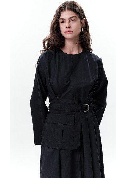 Cepli Kemer Detaylı Elbise Lacivert fırsatları