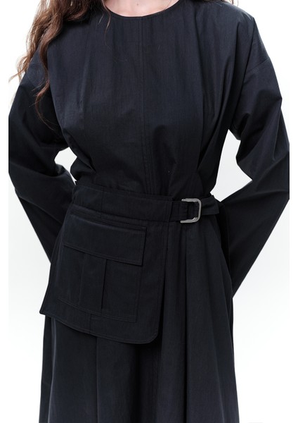 Cepli Kemer Detaylı Elbise Lacivert