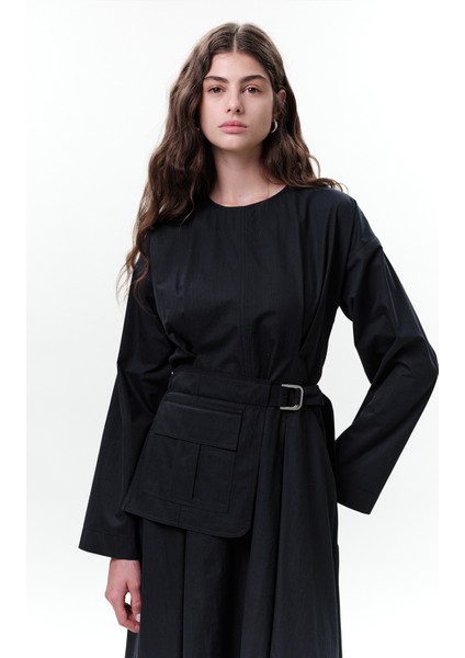 Cepli Kemer Detaylı Elbise Lacivert