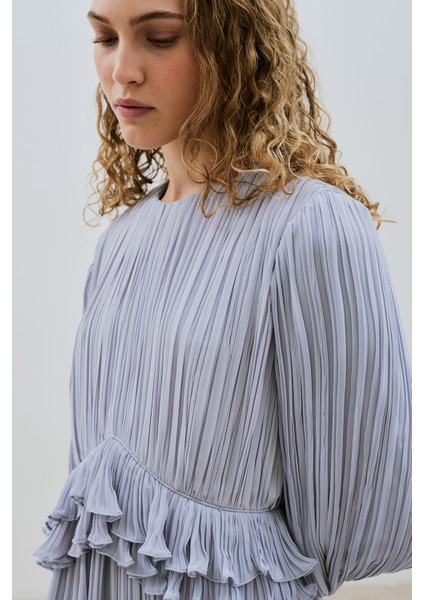 Mila Piliseli Katlı Elbise Mavi indirimleri