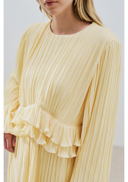 Mila Piliseli Katlı Elbise Soft Sarı indirimleri