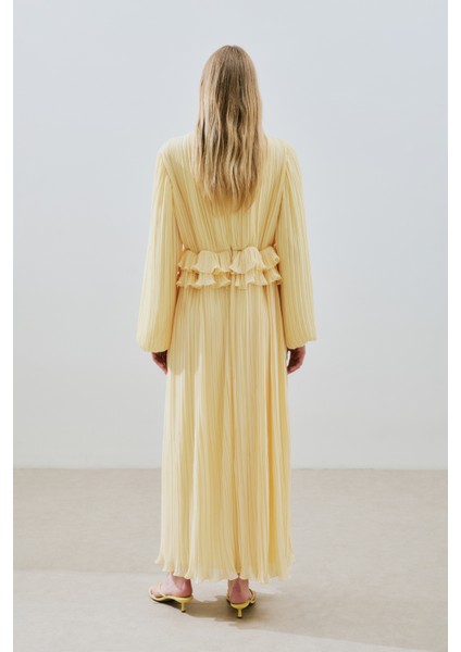 Mila Piliseli Katlı Elbise Soft Sarı