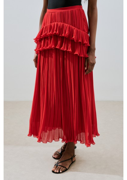Mila Piliseli Katlı Etek Kırmızı fiyatları